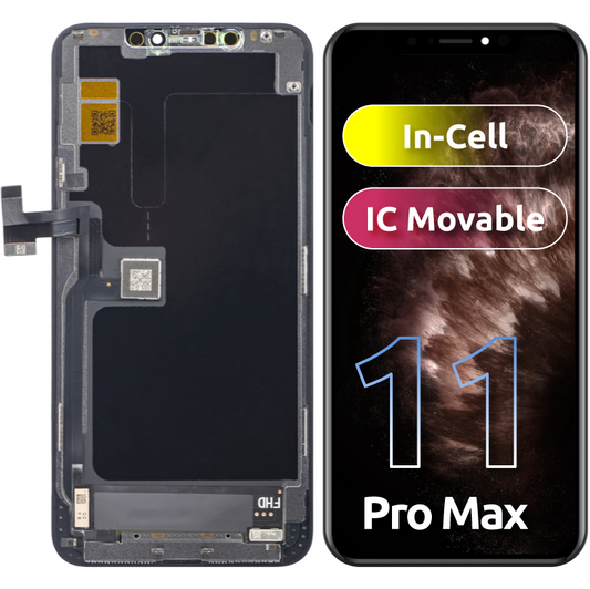 ZY érintőképernyő kijelző Apple iPhone 11 Pro Max készülékhez, kerettel, In-Cell IC mozgatható LCD változat, fekete 