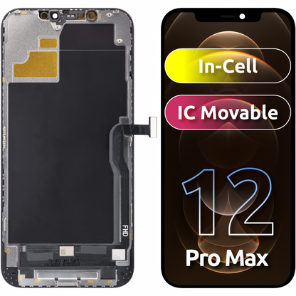 ZY érintőképernyő kijelző Apple iPhone 12 Pro Max készülékhez, kerettel, In-Cell IC mozgatható LCD változat, fekete 