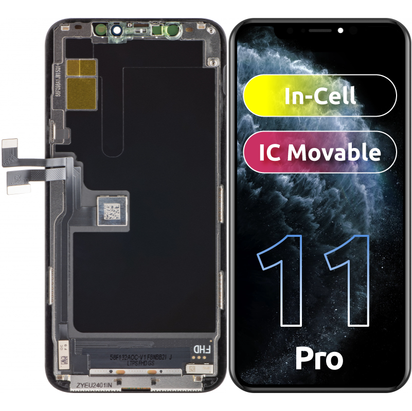 ZY érintőképernyő kijelző Apple iPhone 11 Pro készülékhez, kerettel, In-Cell IC mozgatható LCD verzió, Fekete 