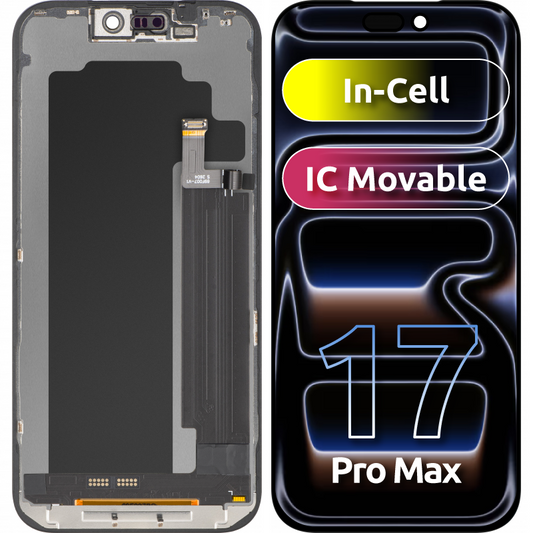 ZY érintőképernyős kijelző Apple iPhone 17 Pro Max-hoz, kerettel, mozgatható IC In-Cell LCD verzió, Fekete