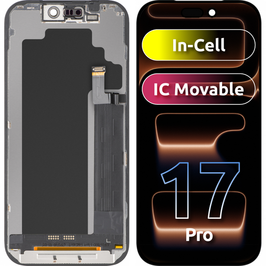 ZY érintőképernyős kijelző Apple iPhone 17 Pro-hoz, kerettel, mozgatható IC In-Cell LCD verzió, fekete