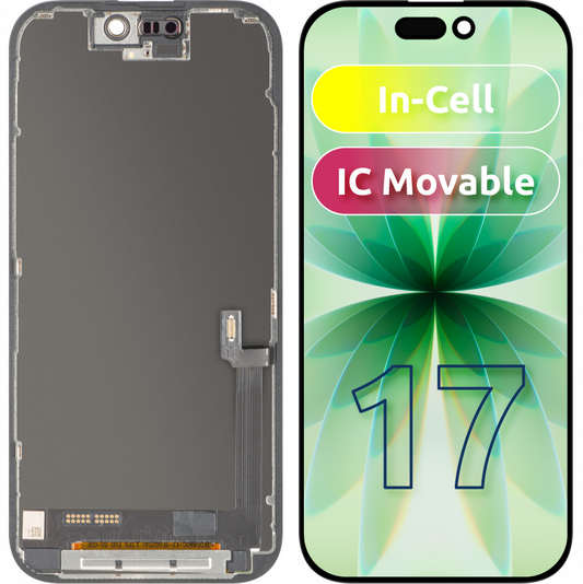 ZY érintőképernyős kijelző Apple iPhone 17-hez, kerettel, mozgatható IC In-Cell LCD verzió, fekete