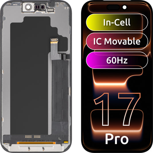 ZY érintőképernyős kijelző Apple iPhone 17 Pro-hoz, kerettel, mozgatható IC In-Cell LCD verzió, fekete