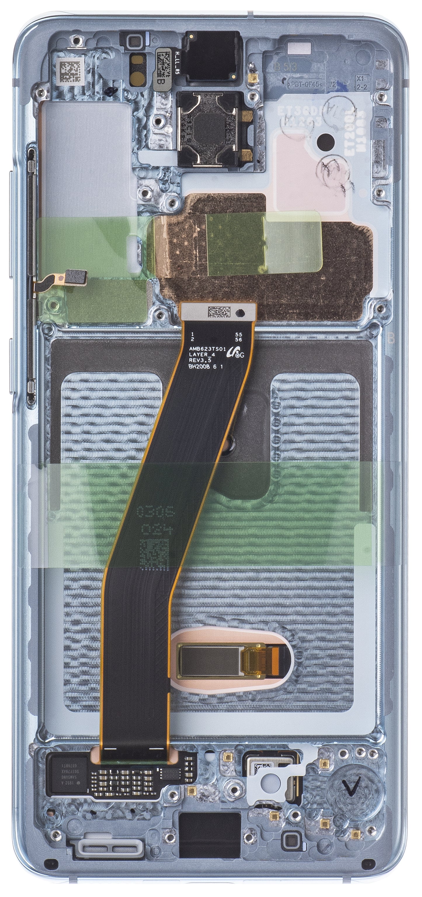 Samsung Galaxy S20 5G G981 / S20 G980 kijelző érintőképernyővel, kerettel, kék, Service Pack GH82-22131D