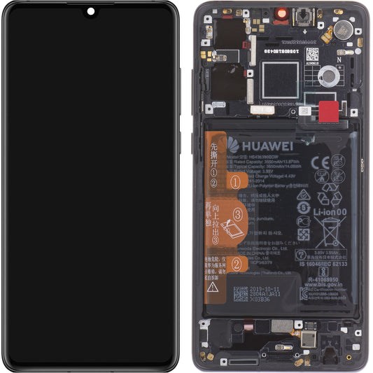 Érintőképernyős kijelző Huawei P30, kerettel és akkumulátorral, fekete, szervizcsomag 02354HLT