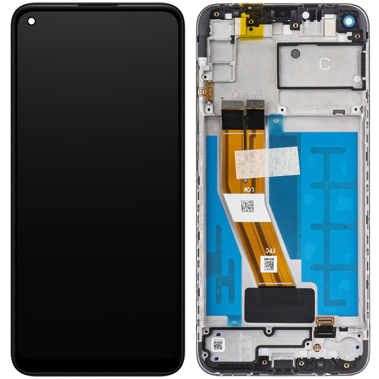 Érintőképernyős kijelző Samsung Galaxy A11 A115, kerettel, fekete, szervizcsomag GH81-18760A