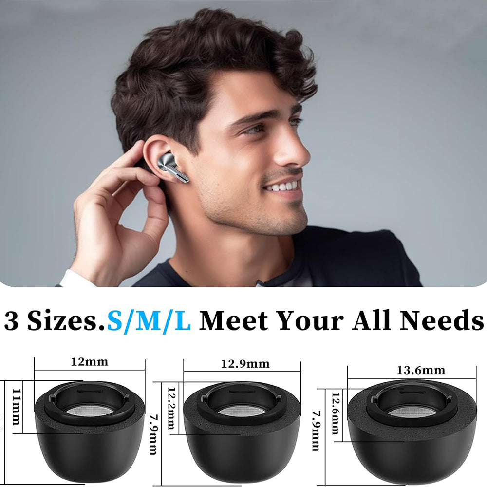 Techsuit ET3 füldugók Samsung Galaxy Buds3 Pro-hoz, Méret S / M / L, Fekete