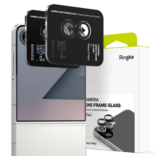 Ringke hátsó kamera védőfólia Samsung Galaxy Z Flip7 F766-hoz, Edzett üveg, 2 darabos készlet, Fekete
