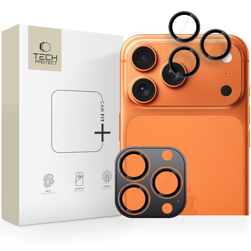 Tech-Protect CamRing Fit+ hátsó kamera védőfólia Apple iPhone 17 Pro Max / 17 Pro / 16 Pro Max készülékekhez, Edzett üveg, Fekete
