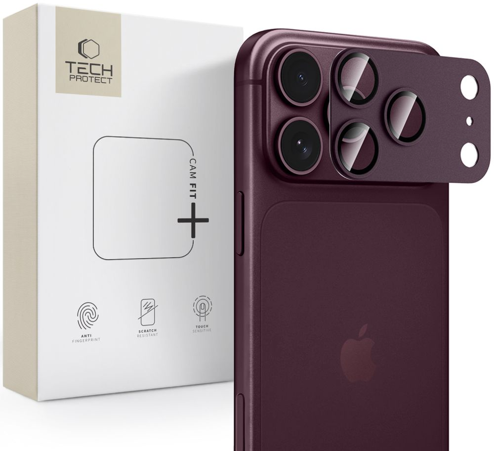 Tech-Protect CamFull Fit+ hátlapi kamera védőfólia Apple iPhone 18 Pro Max készülékhez, edzett üveg, bordó