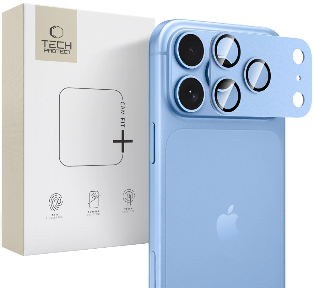 Tech-Protect CamFull Fit+ hátlapi kameravédő fólia Apple iPhone 18 Pro Max készülékhez, edzett üveg, világoskék