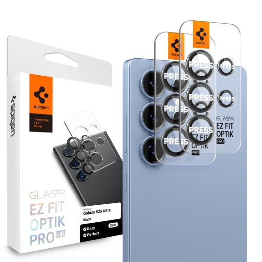 Hátsó kamera védőfólia Spigen GlastR EZ FIT Optik Pro HD Samsung Galaxy S25 Ultra S938-hez, Edzett üveg, 2 darabos készlet, Fekete