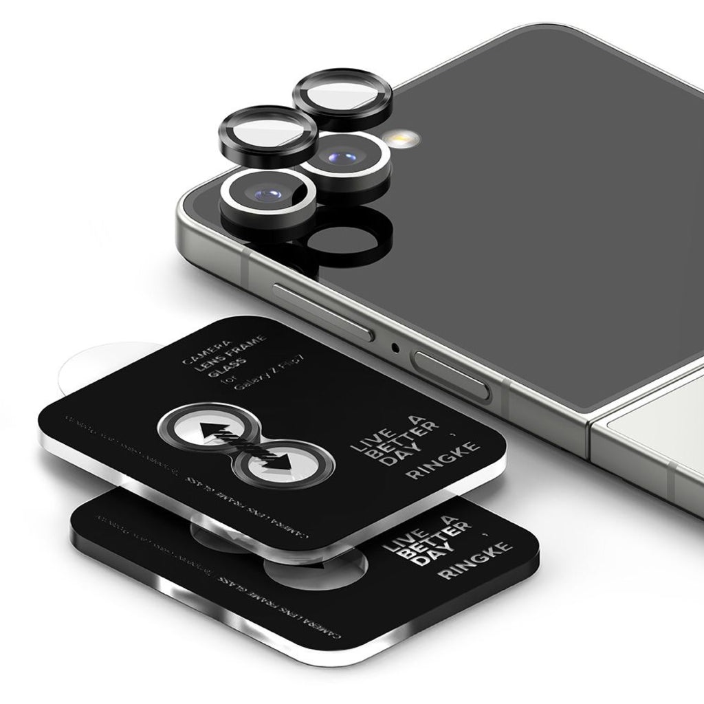 Ringke hátsó kamera védőfólia Samsung Galaxy Z Flip7 F766-hoz, Edzett üveg, 2 darabos készlet, Fekete