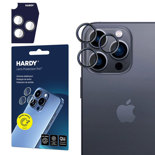 3MK Hardy Protection Pro hátlapi kamera védőfólia Apple iPhone 16 Pro Max / 16 Pro készülékhez, edzett üveg, fekete