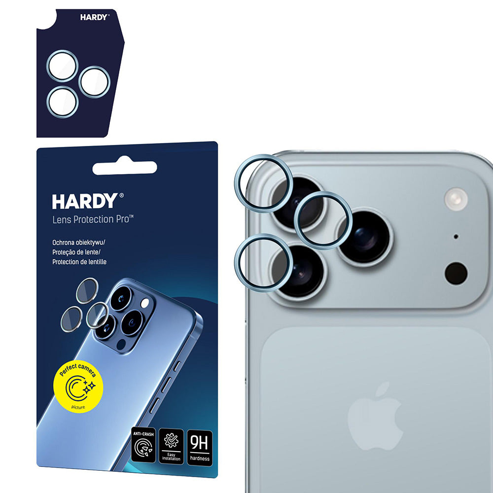 Hátsó kamera védőfólia 3MK Hardy Protection Pro Apple iPhone 17 Pro Max / 17 Pro készülékhez, Edzett üveg, Kék