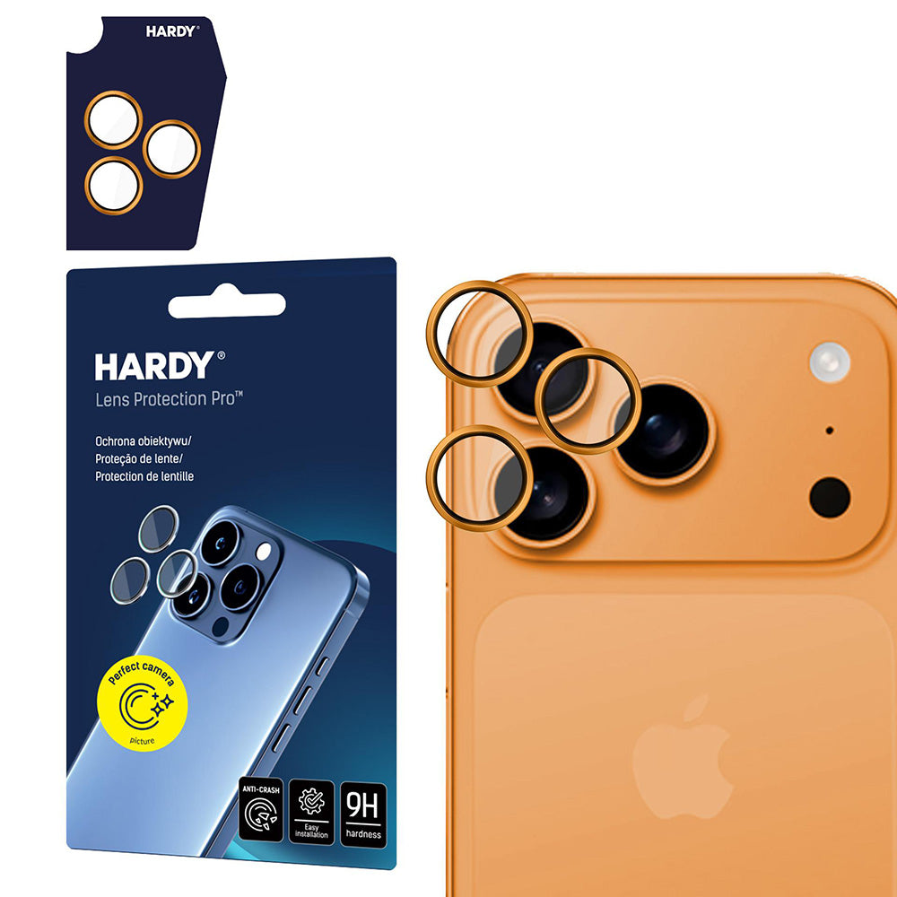 Hátsó kamera védőfólia 3MK Hardy Protection Pro Apple iPhone 17 Pro Max / 17 Pro készülékhez, Edzett üveg, Narancssárga