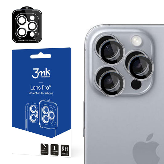 3MK Lens Pro hátlapi kamera védőfólia Apple iPhone 16 Pro Max / 16 Pro készülékhez, edzett üveg, fekete