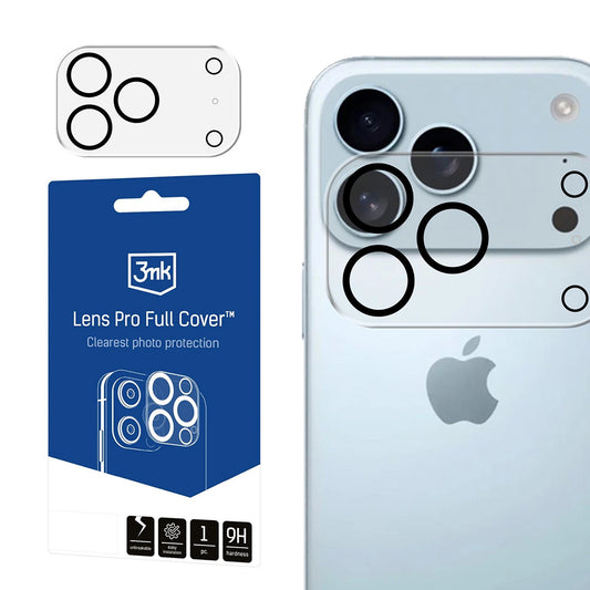 Hátlapi kamera védőfólia 3MK Pro Full Cover Apple iPhone 17 Pro-hoz, Edzett üveg, Fekete