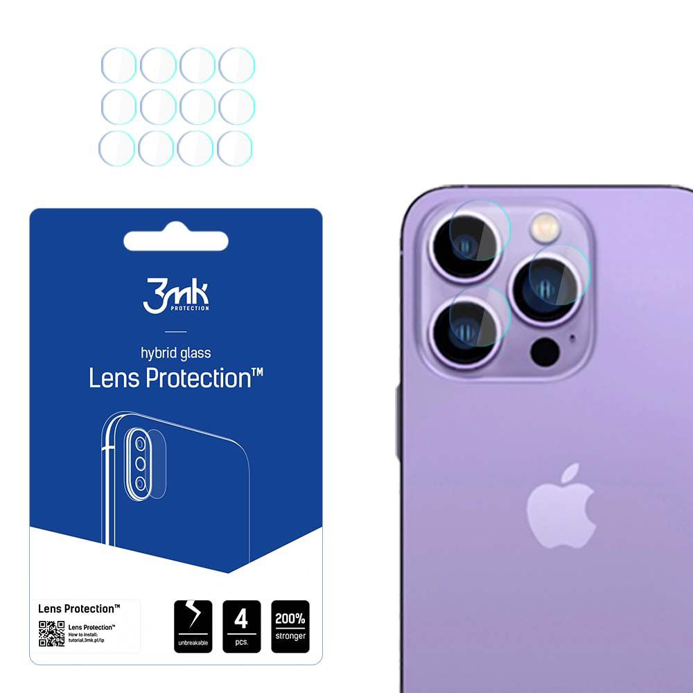 3MK Protection hátlapi kamera védőfólia Apple iPhone 14 Pro Max / 14 Pro készülékhez, rugalmas üveg, 4 darabos készlet, átlátszó