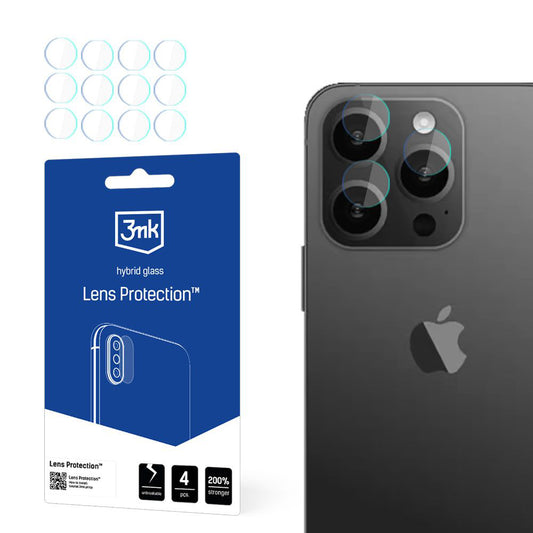 3MK Protection hátlapi kamera védőfólia Apple iPhone 15 Pro Max készülékhez, rugalmas üveg, 4 darabos készlet, átlátszó