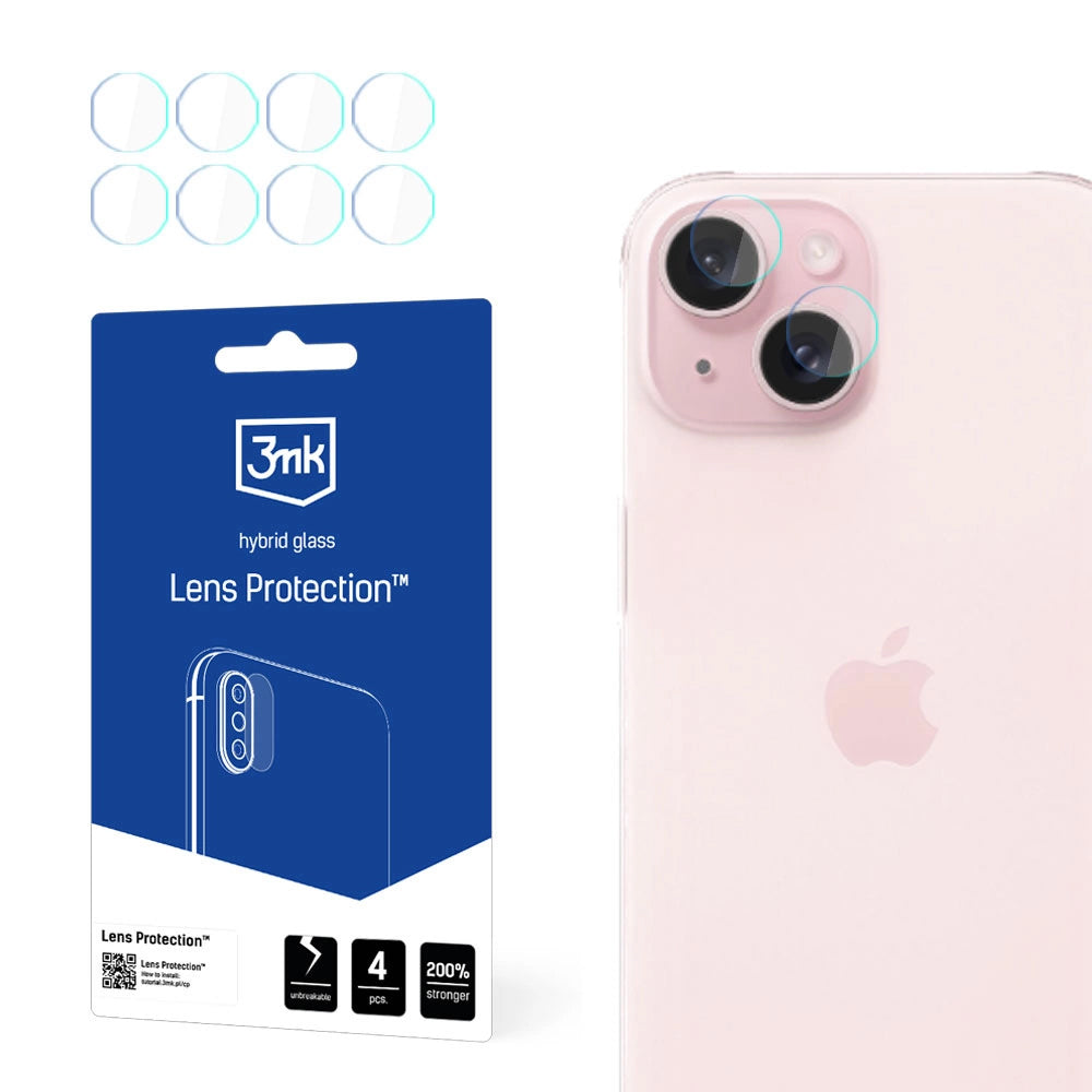 3MK Protection hátlapi kamera védőfólia Apple iPhone 15-höz, rugalmas üveg, 4 darabos készlet, átlátszó