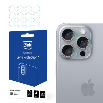 3MK Protection hátlapi kamera védőfólia Apple iPhone 16 Pro Max készülékhez, rugalmas üveg, 4 darabos készlet, átlátszó