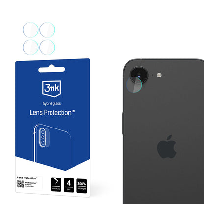 3MK Protection hátlapi kamera védőfólia Apple iPhone 17e / 16e készülékhez, rugalmas üveg, 4 darabos készlet, átlátszó