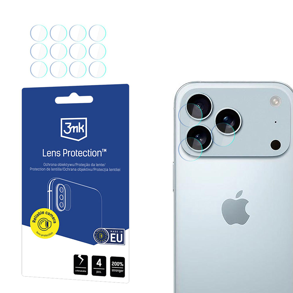 Hátsó kamera védőfólia 3MK Protection Apple iPhone 17 Pro Max készülékhez, Edzett üveg, 4 darabos készlet, Átlátszó