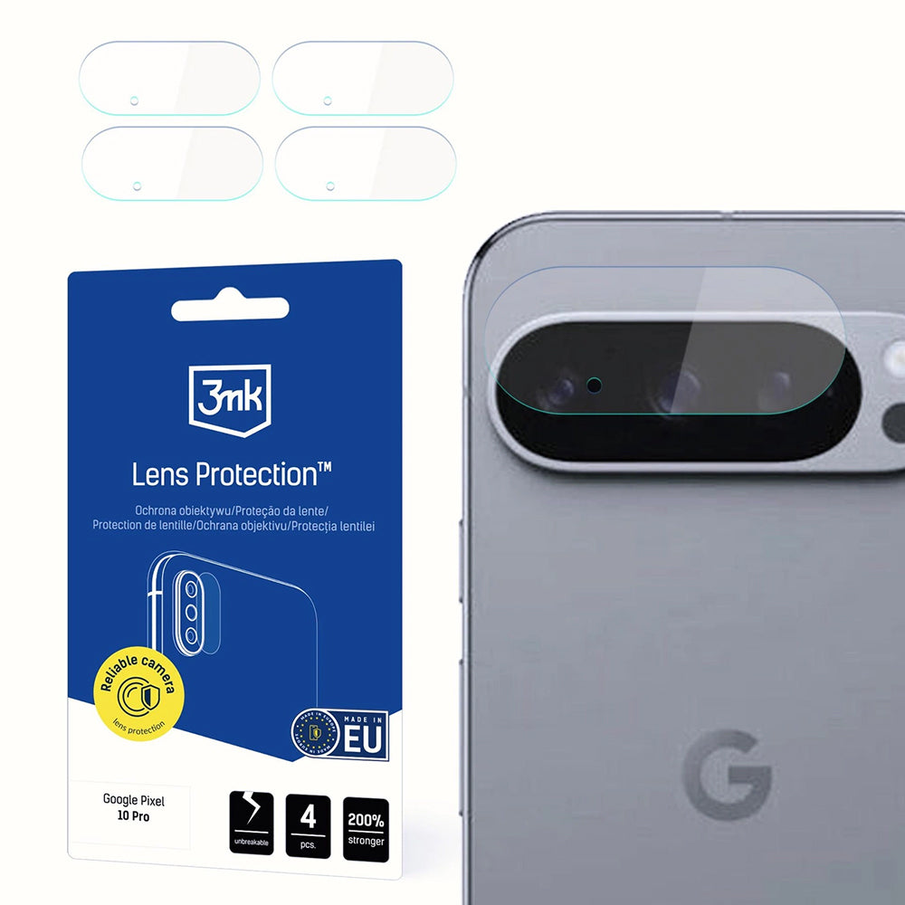 3MK Protection hátlapi kamera védőfólia Google Pixel 10 Pro-hoz, rugalmas üveg, 4 darabos készlet, átlátszó