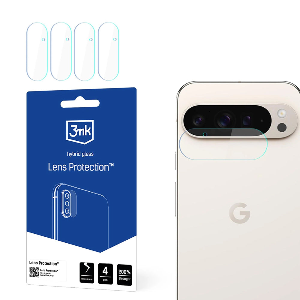 3MK Protection hátlapi kamera védőfólia Google Pixel 9 Pro XL-hez, rugalmas üveg, 4 darabos készlet, átlátszó