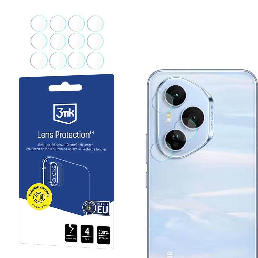 3MK Protection hátlapi kamera védőfólia Honor 400 Pro-hoz, rugalmas üveg, 4 darabos készlet, átlátszó