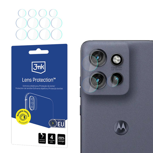 Védőfólia a Motorola Edge 60 Neo hátsó kamerájához 3MK Protection, Rugalmas Üveg, 4 darabos készlet, Átlátszó