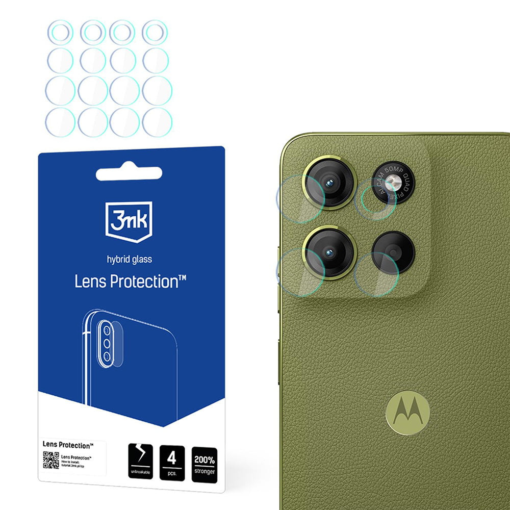 3MK Protection hátlapi kamera védőfólia Motorola Moto G15 / G15 Power készülékhez, rugalmas üveg, 4 darabos készlet, átlátszó