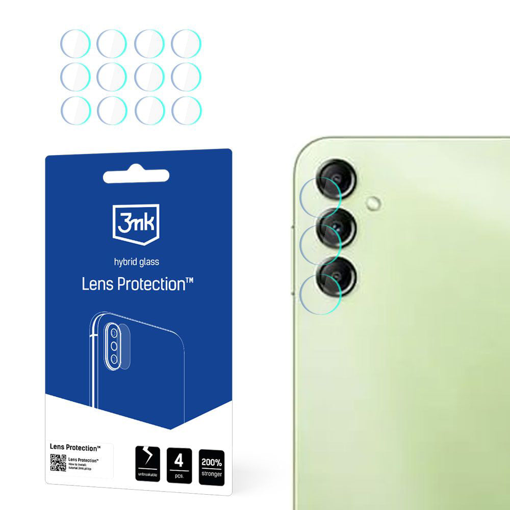 3MK Protection hátlapi kamera védőfólia Samsung Galaxy A14 A145 / A14 5G A146 készülékhez, rugalmas üveg, 4 darabos készlet, átlátszó