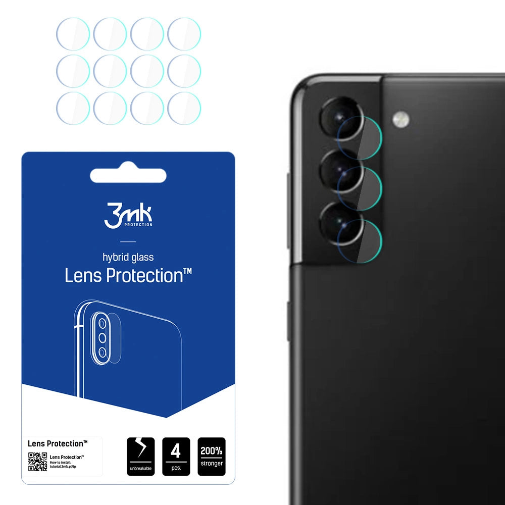 3MK Protection hátlapi kamera védőfólia Samsung Galaxy S21 5G G991 készülékhez, rugalmas üveg, 4 darabos készlet, átlátszó