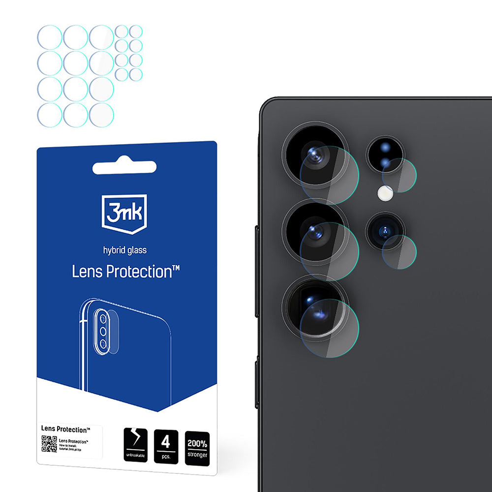 3MK Protection hátlapi kamera védőfólia Samsung Galaxy S25 Ultra S938-hoz, rugalmas üveg, 4 darabos készlet, átlátszó
