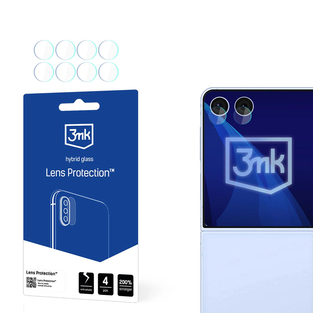 3MK Protection hátlapi kamera védőfólia Samsung Galaxy Z Flip7 F766 készülékhez, rugalmas üveg, 4 darabos készlet, átlátszó