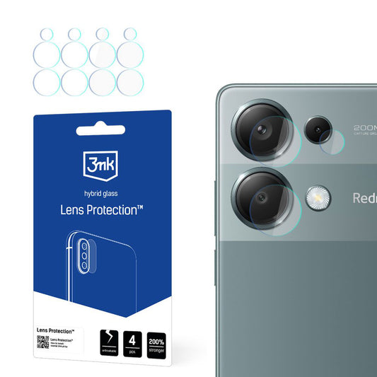 3MK Protection hátlapi kamera védőfólia Xiaomi Redmi Note 13 Pro 4G-hez, rugalmas üveg, 4 darabos készlet, átlátszó
