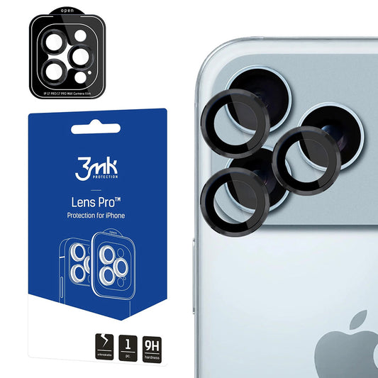Hátsó kamera védőfólia 3MK Protection Pro Apple iPhone 17 Pro Max / 17 Pro készülékhez, Edzett üveg, Fekete