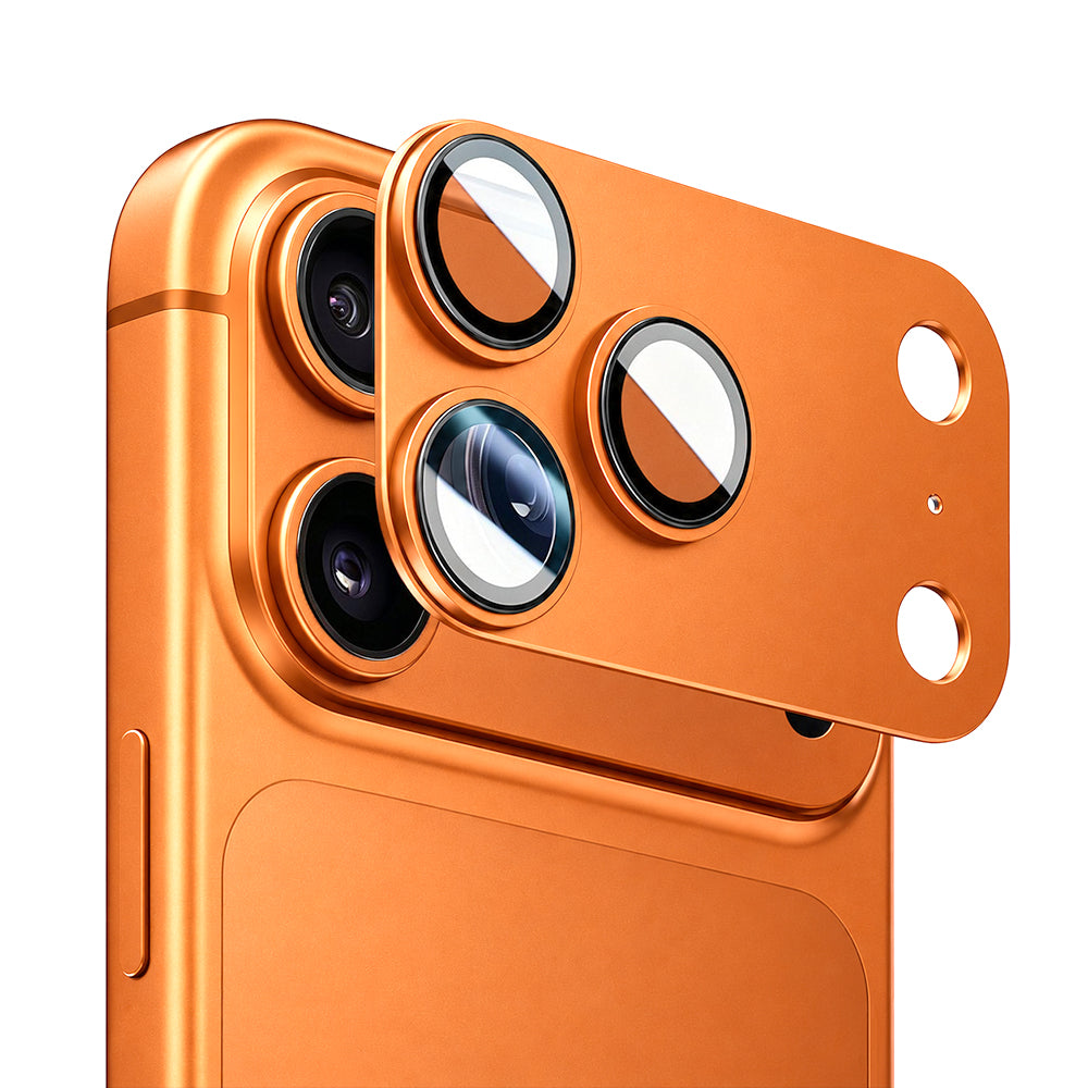 Blueo Integrated Metal hátlapi kameravédő fólia Apple iPhone 17 Pro készülékhez, edzett üveg, narancssárga