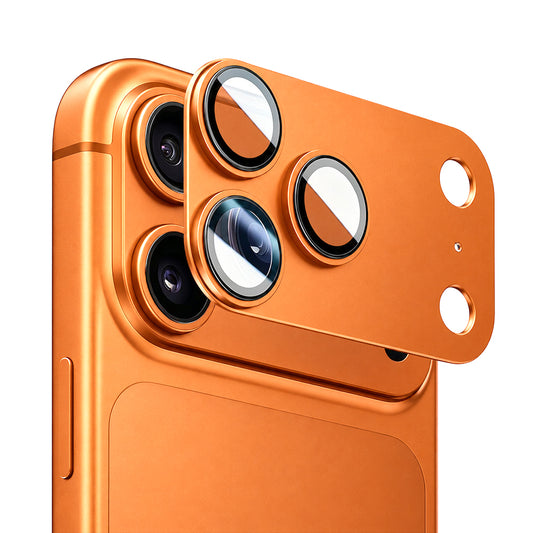 Blueo Integrated Metal hátlapi kameravédő fólia Apple iPhone 17 Pro készülékhez, edzett üveg, narancssárga