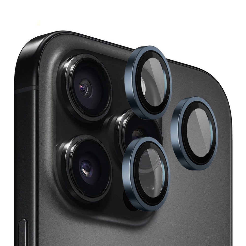 Blueo Metal Frame hátlapi kamera védőfólia Apple iPhone 15 Pro-hoz, edzett üveg, kék