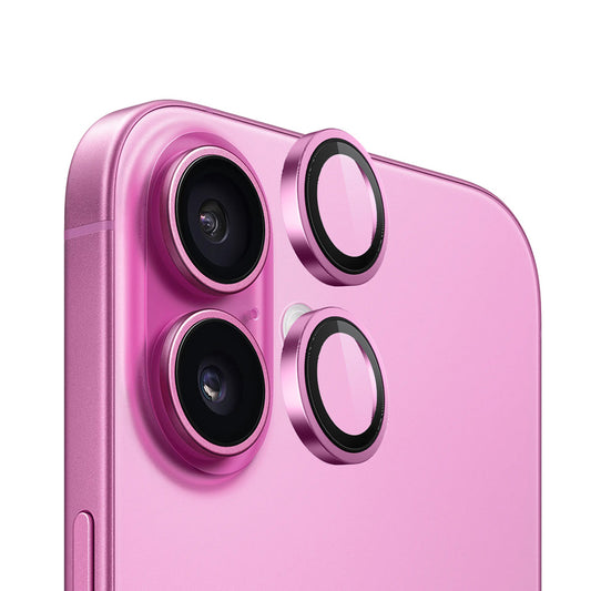 Blueo fémkeretes hátlapi kamera védőfólia Apple iPhone 16 Plus / 16 készülékhez, edzett üveg, rózsaszín