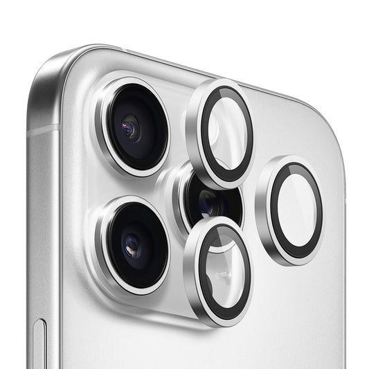 Blueo fémkeretes hátlapi kamera védőfólia Apple iPhone 16 Pro Max / 16 Pro készülékhez, edzett üveg, ezüst