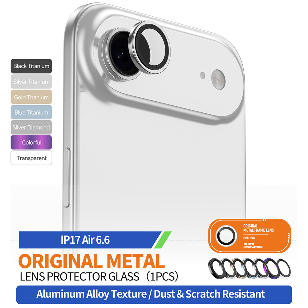 Blueo Metal Frame hátsó kamera védőfólia Apple iPhone 17 Air-hoz, Edzett üveg, Többszínű