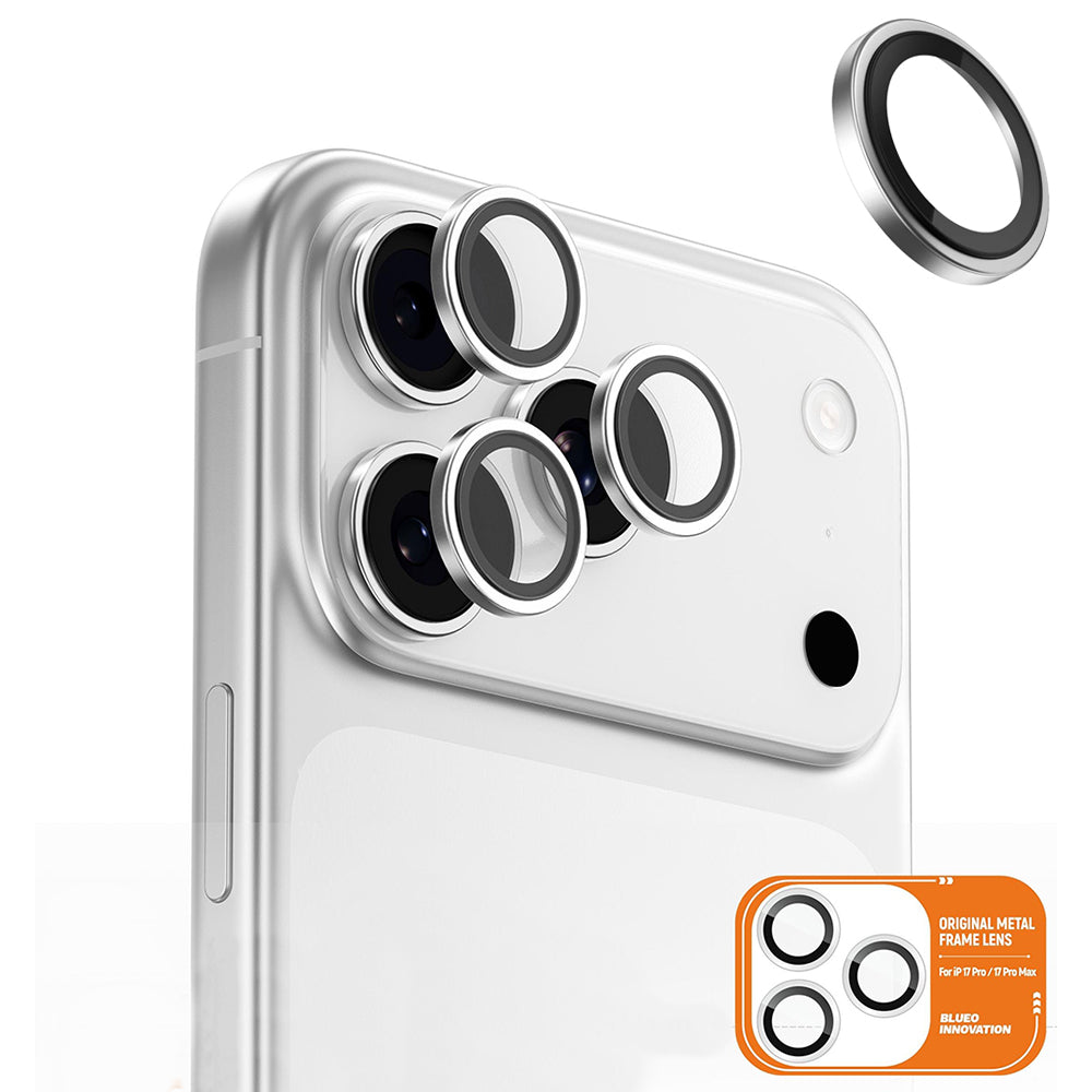 Blueo Metal Frame hátsó kamera védőfólia Apple iPhone 17 Pro Max / 17 Pro készülékhez, Edzett üveg, Ezüst