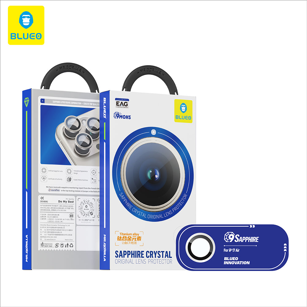 Blueo Sapphire Crystal hátsó kamera védőfólia Apple iPhone 17 Air készülékhez, Edzett üveg, Kék