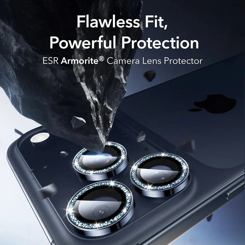 ESR Glitter Diamond Armorite hátsó kamera védőfólia Apple iPhone 17 Pro Max / 17 Pro készülékhez, Edzett üveg, Teljes ragasztás, Kék