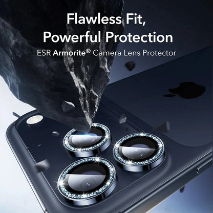 ESR Glitter Diamond Armorite hátsó kamera védőfólia Apple iPhone 17 Pro Max / 17 Pro készülékhez, Edzett üveg, Teljes ragasztás, Kék