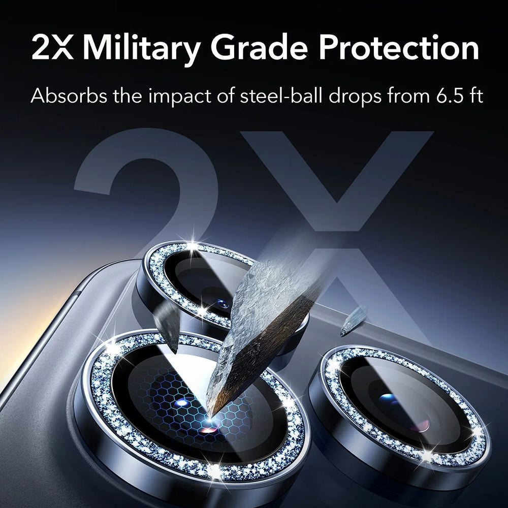 ESR Glitter Diamond Armorite hátsó kamera védőfólia Apple iPhone 17 Pro Max / 17 Pro készülékhez, Edzett üveg, Teljes ragasztás, Kék